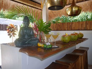 Villa de lujo, 2 habitaciones, alberca privada, vista al mar | Cocina privada | Refrigerador, parrilla de estufa, cafetera y tetera y tostadora 