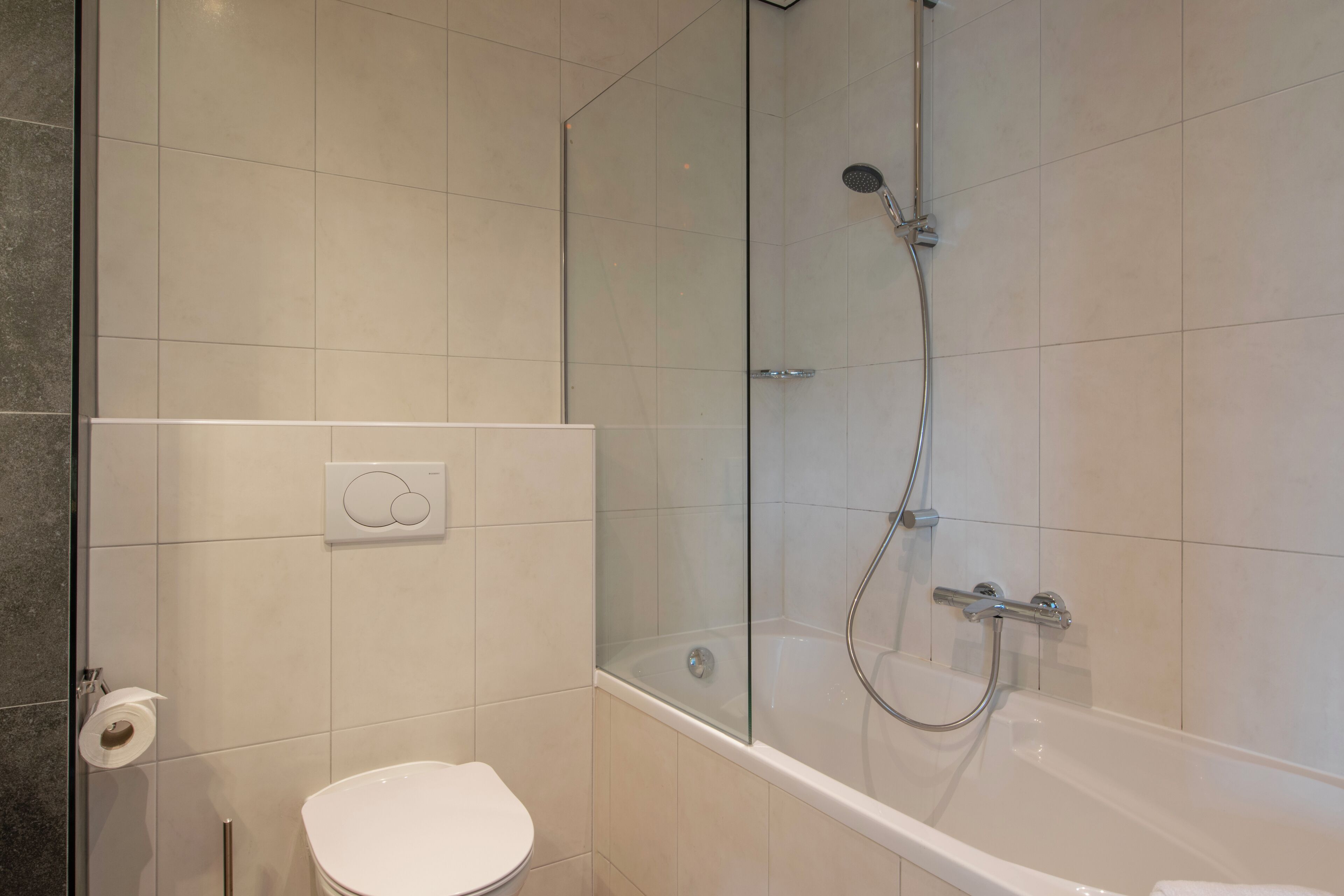 comfort double room | bathroom | hair dryer, towels, toilet paper