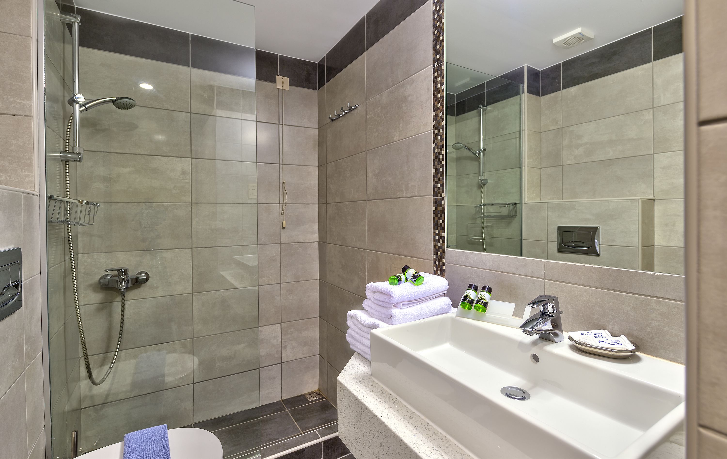 shower, free toiletries, hair dryer, towels