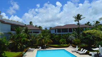 Outdoor pool, sun loungers