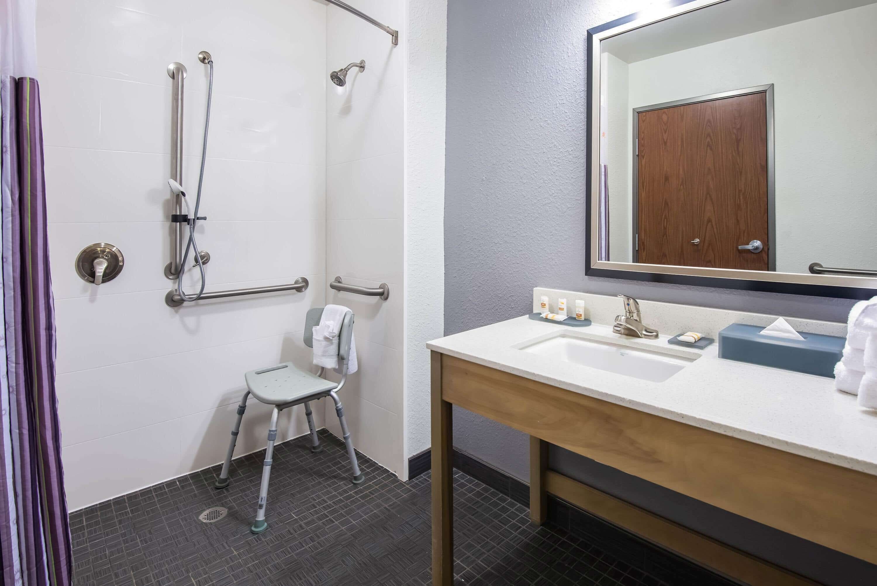 combined shower/bathtub, free toiletries, hair dryer