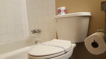 Un baño con inodoro, rollo de papel higiénico y bañera.