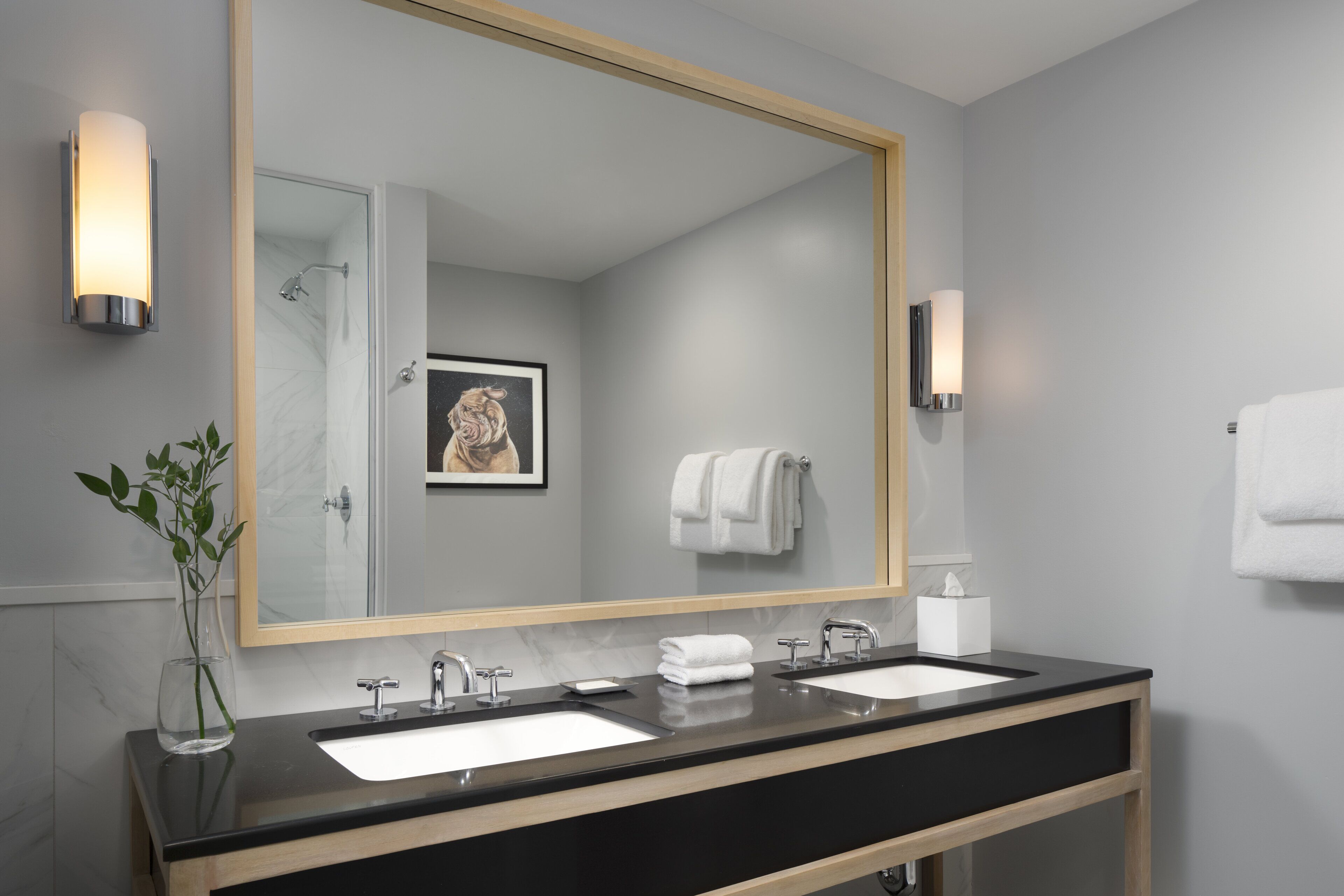 eco-friendly toiletries, hair dryer, bathrobes, towels