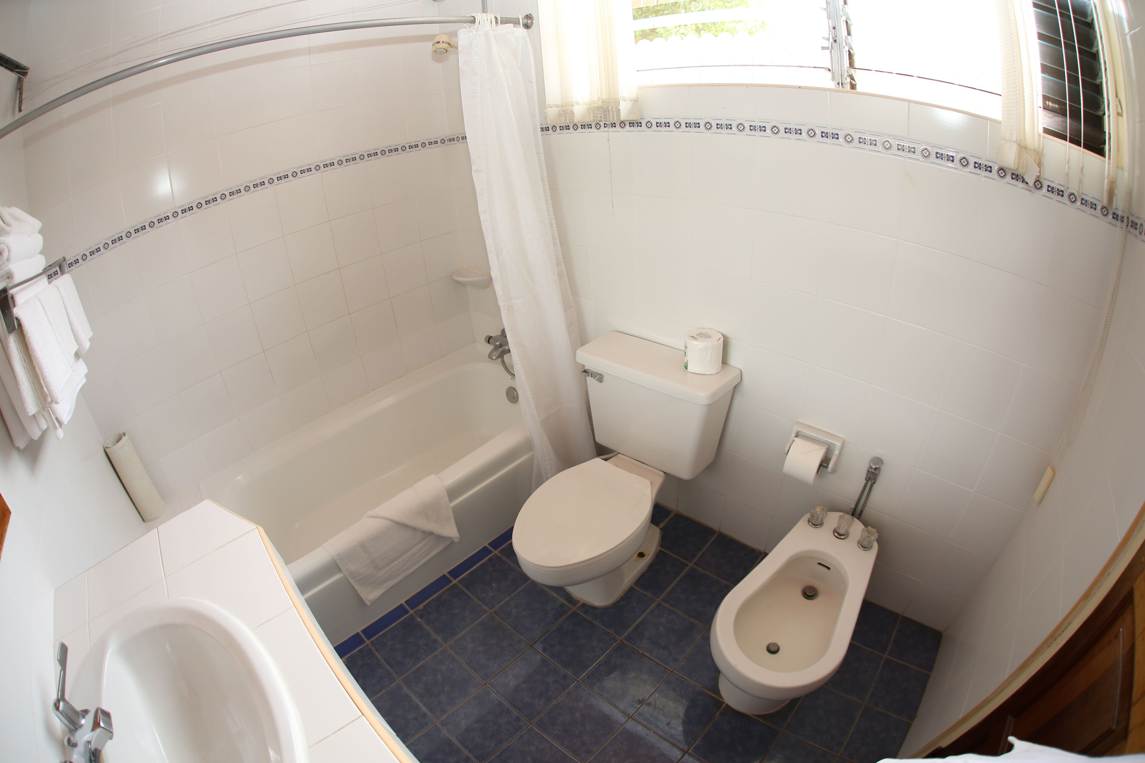 family room | bathroom | shower, free toiletries, hair dryer, towels