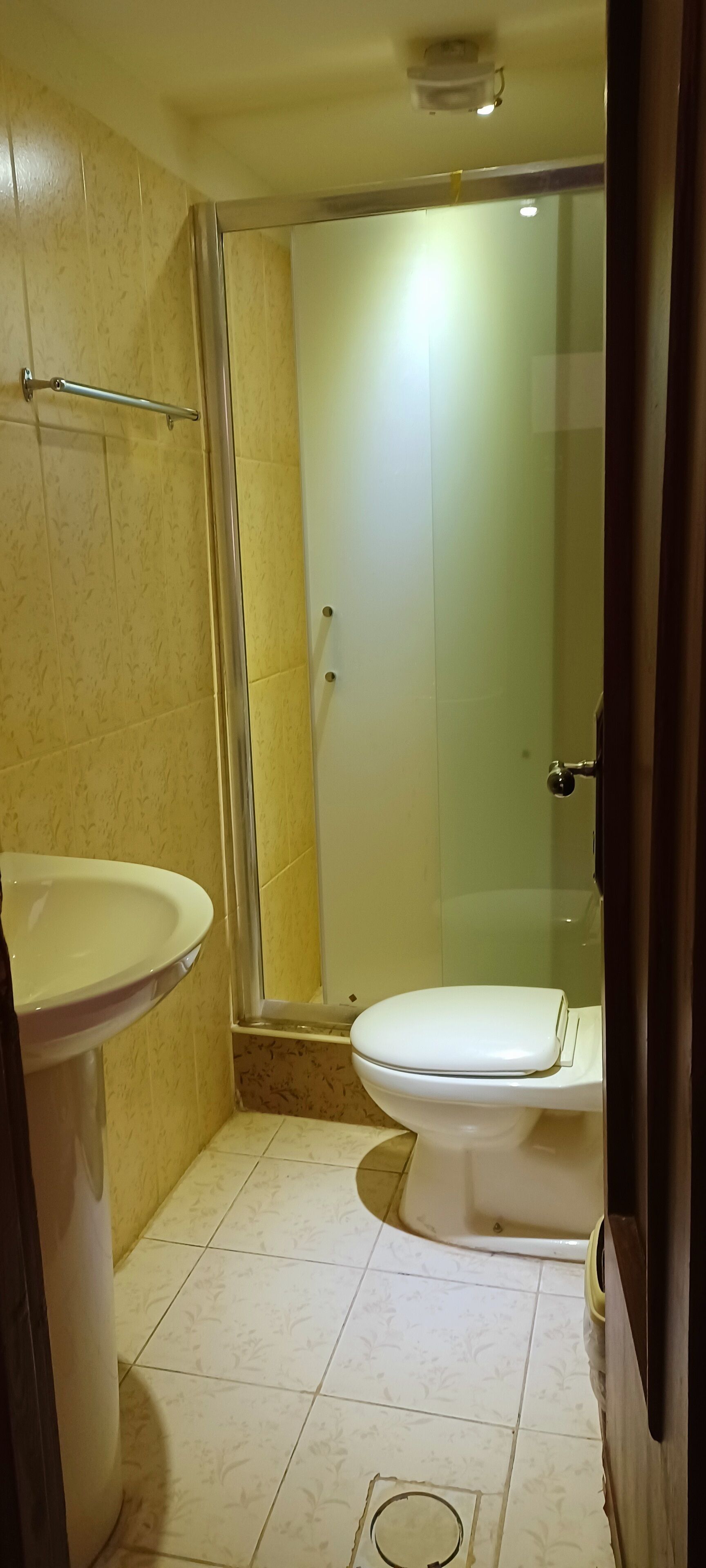 shower, rainfall showerhead, hair dryer, towels