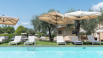 Outdoor pool, pool loungers
