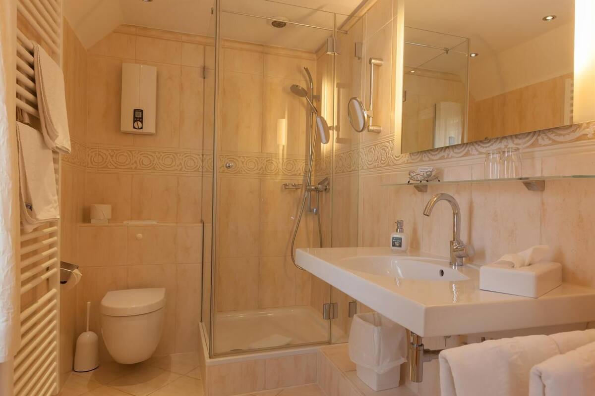 free toiletries, hair dryer, towels