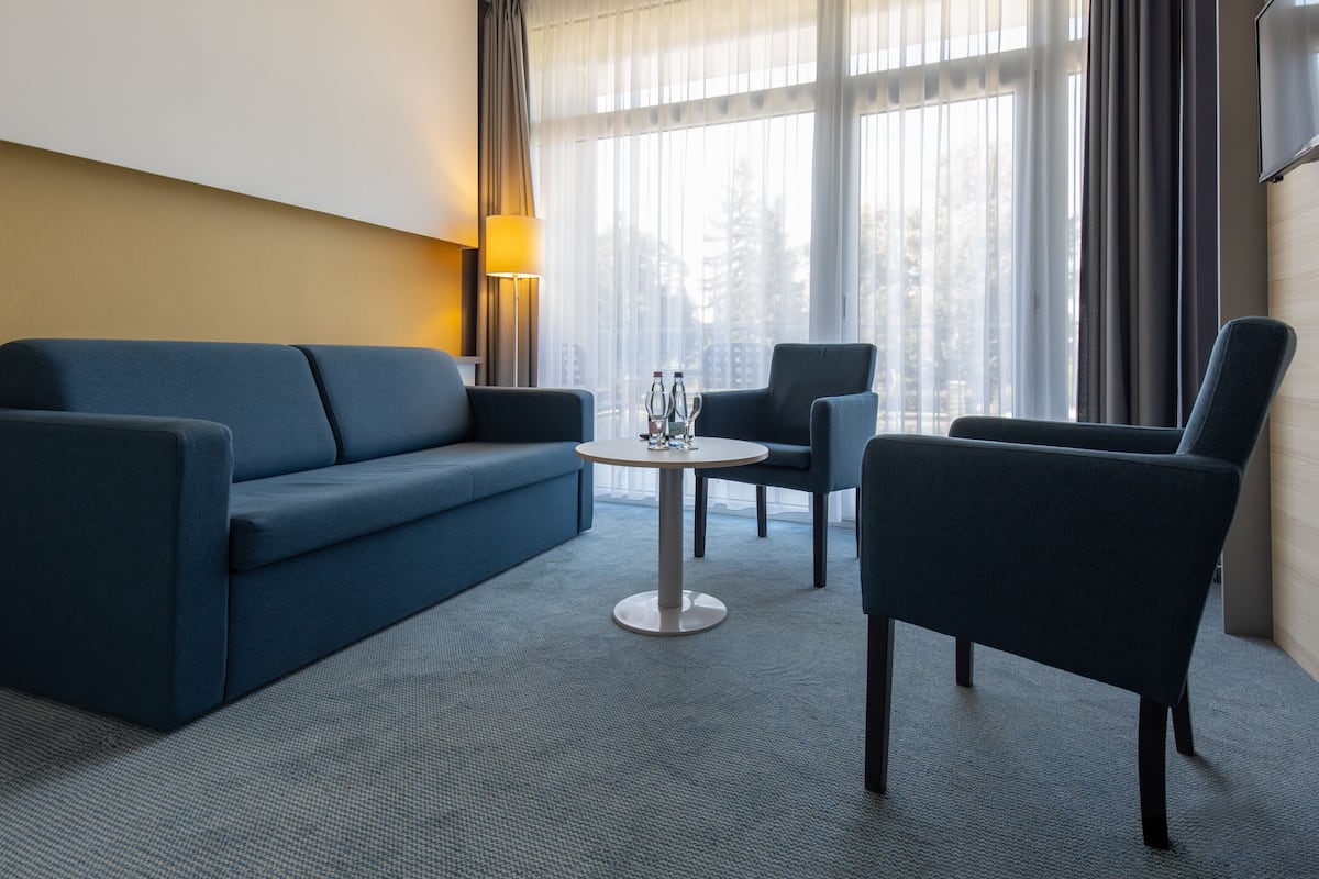 suite, 1 double bed with sofa bed | living room | flat-screen tv