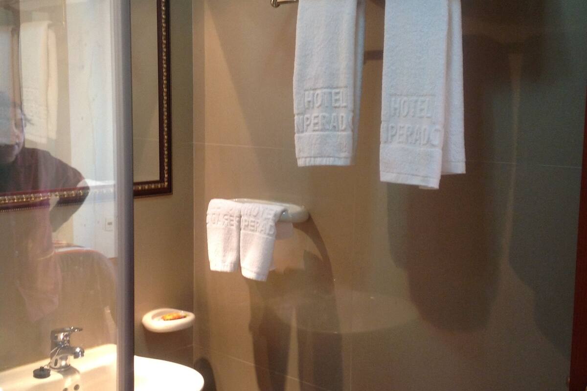 single room | bathroom | shower, rainfall showerhead, free toiletries, towels