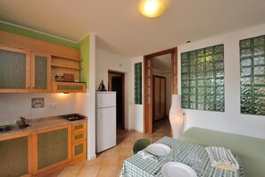 Full-sized fridge, stovetop, espresso maker, coffee/tea maker