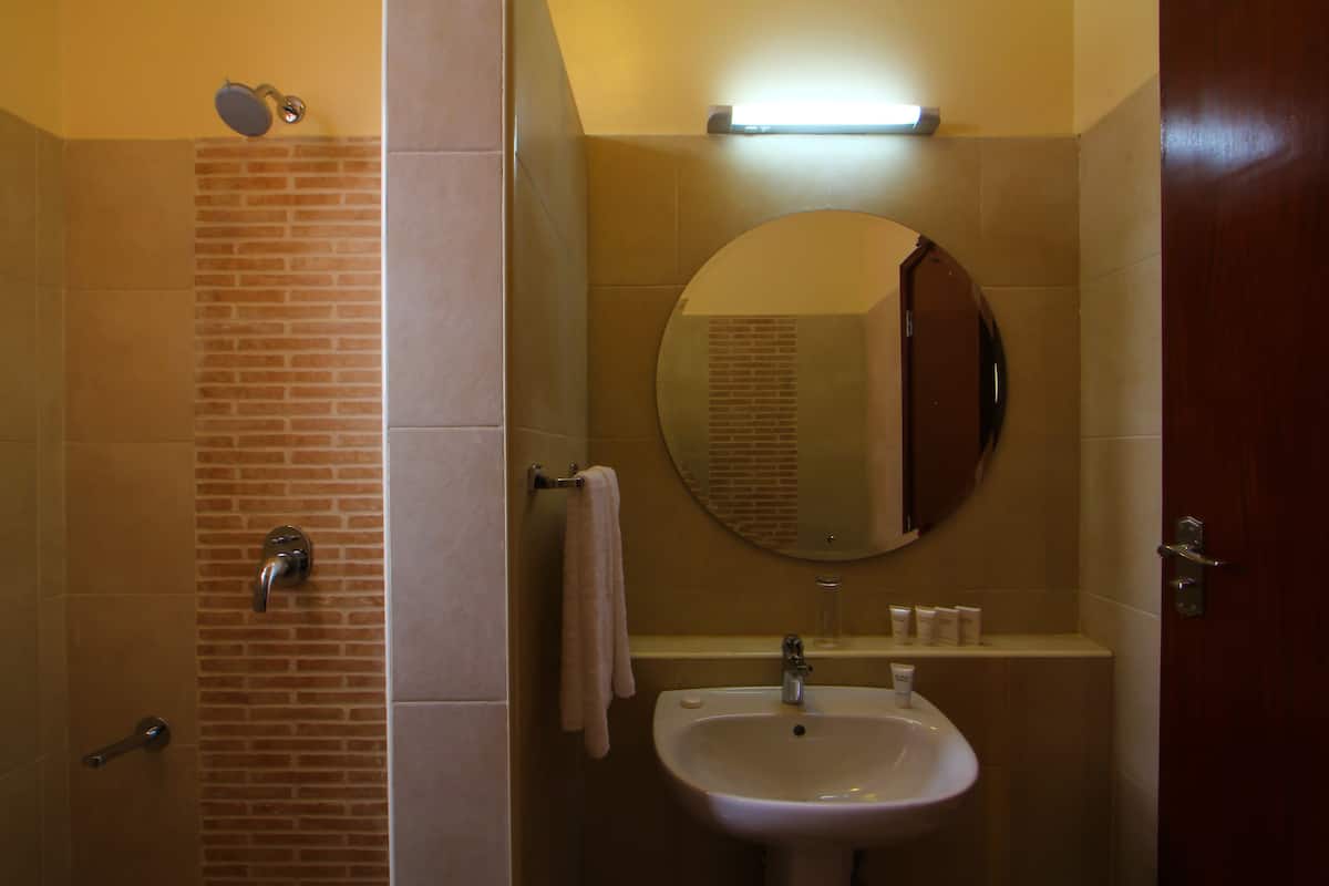 shower, free toiletries, towels