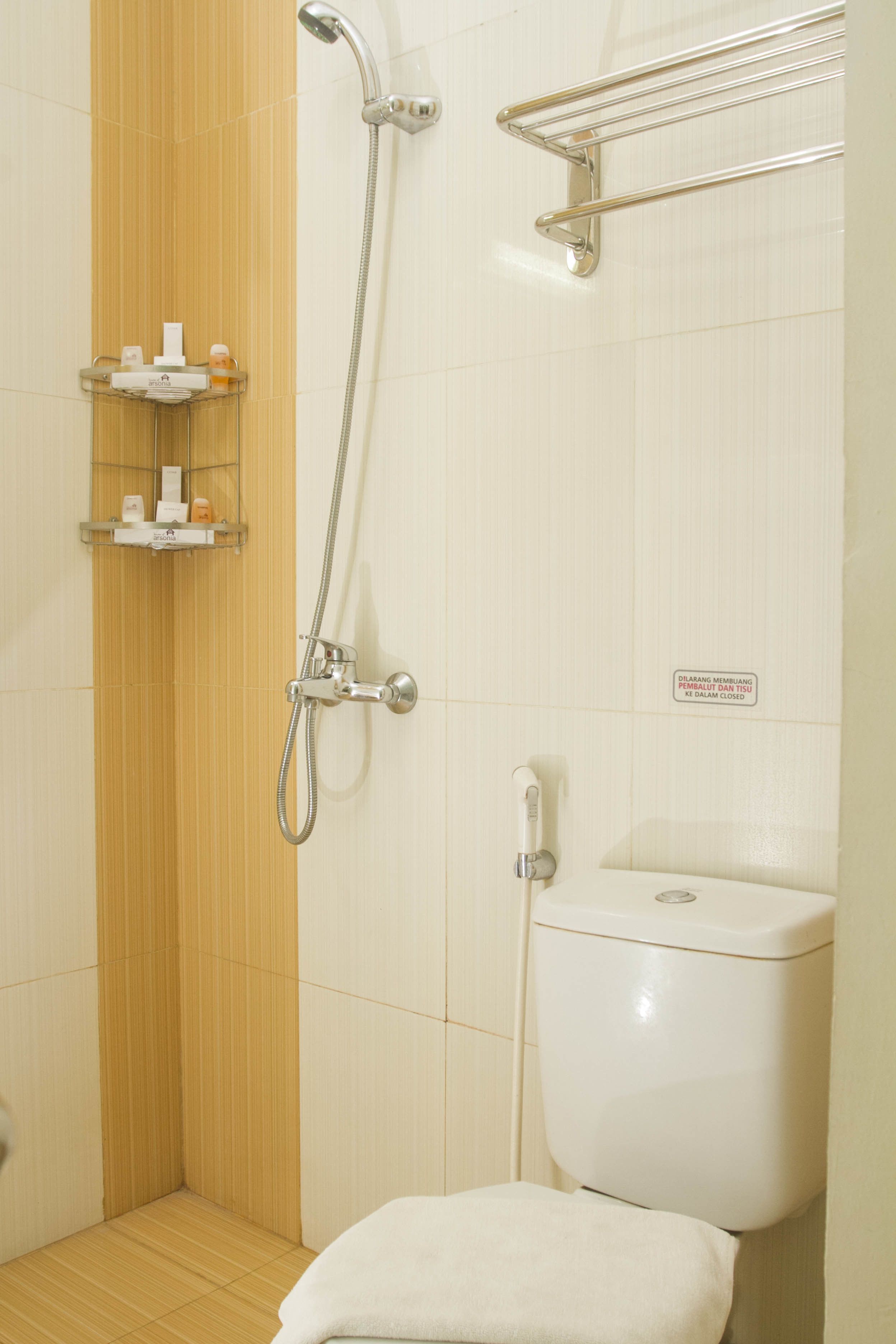 Douche, articles de toilette gratuits, peignoirs, chaussons