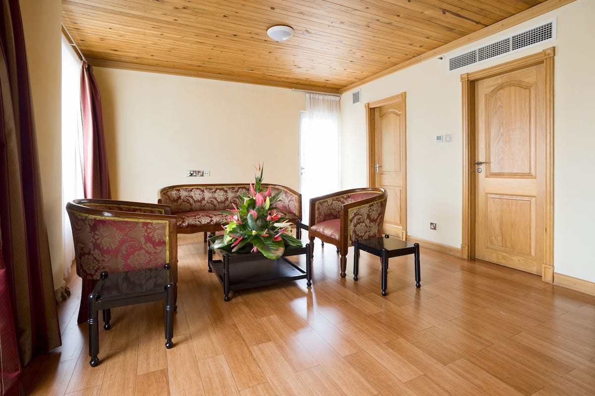 honeymoon suite | living area | 42-inch flat-screen tv with satellite channels, tv