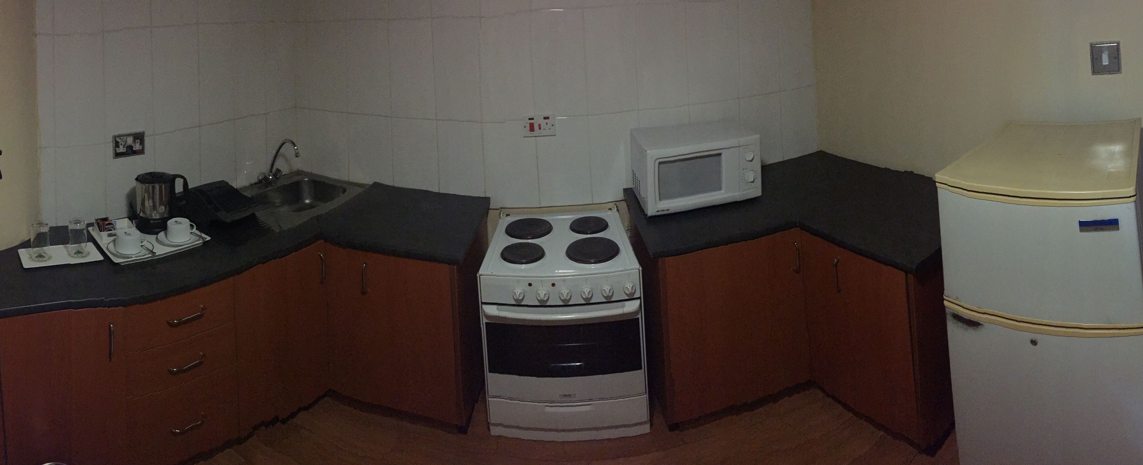 fridge, microwave, coffee/tea maker, electric kettle