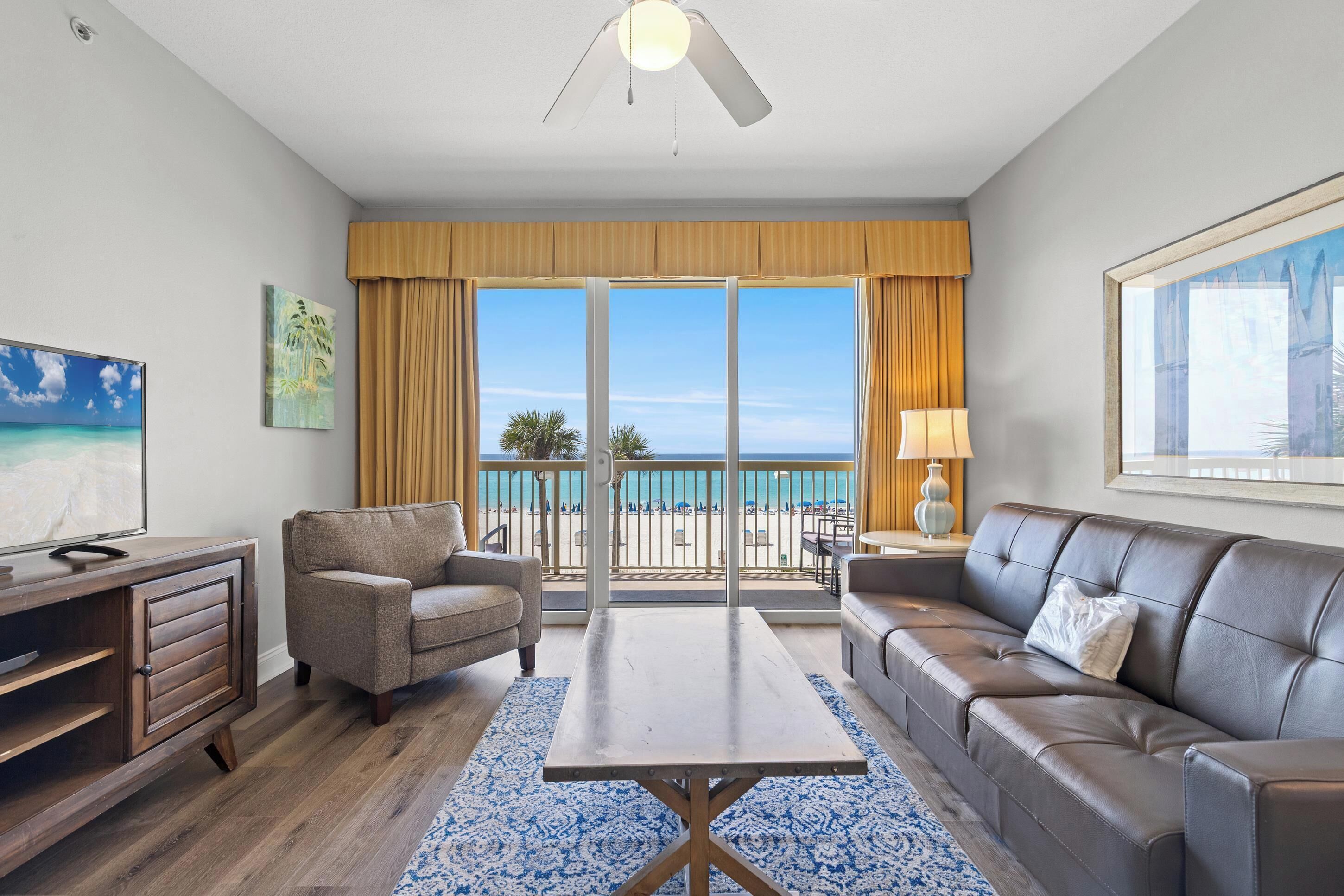 Condo, 3 Bedrooms, Beach View (204E) | Living area | 55-inch flat-screen TV with cable channels, TV, Netflix