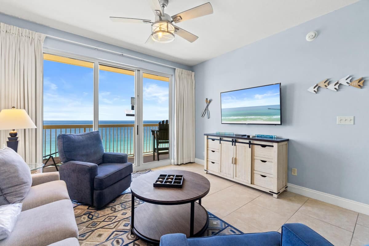 Condo, 1 Bedroom, Ocean View (1705E) | Living area | 55-inch flat-screen TV with cable channels, TV, Netflix