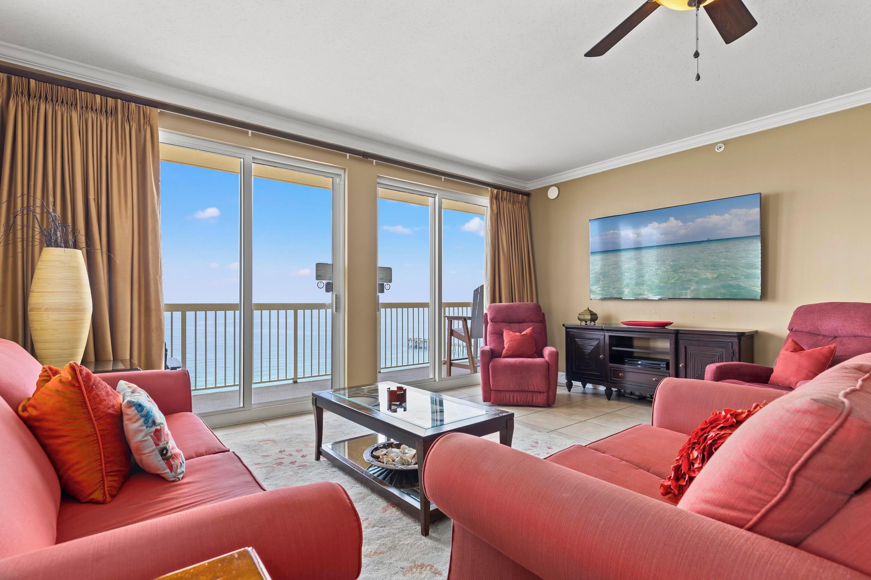 Condo, 2 Bedrooms, Ocean View (2001W) | Living area | 55-inch flat-screen TV with cable channels, TV, Netflix