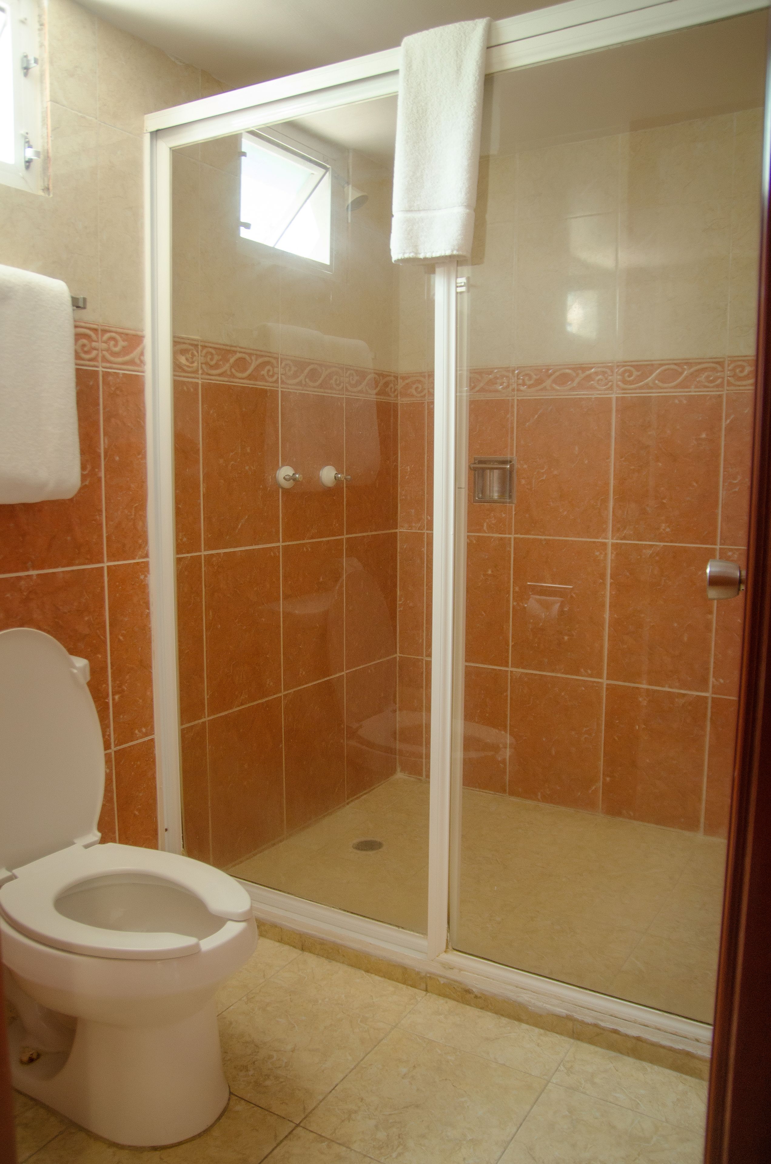 shower, rainfall showerhead, designer toiletries, hair dryer