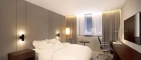 Phòng đôi Premier, 1 giường cỡ queen | Bộ trải giường bằng vải Frette của Ý, bộ đồ giường cao cấp