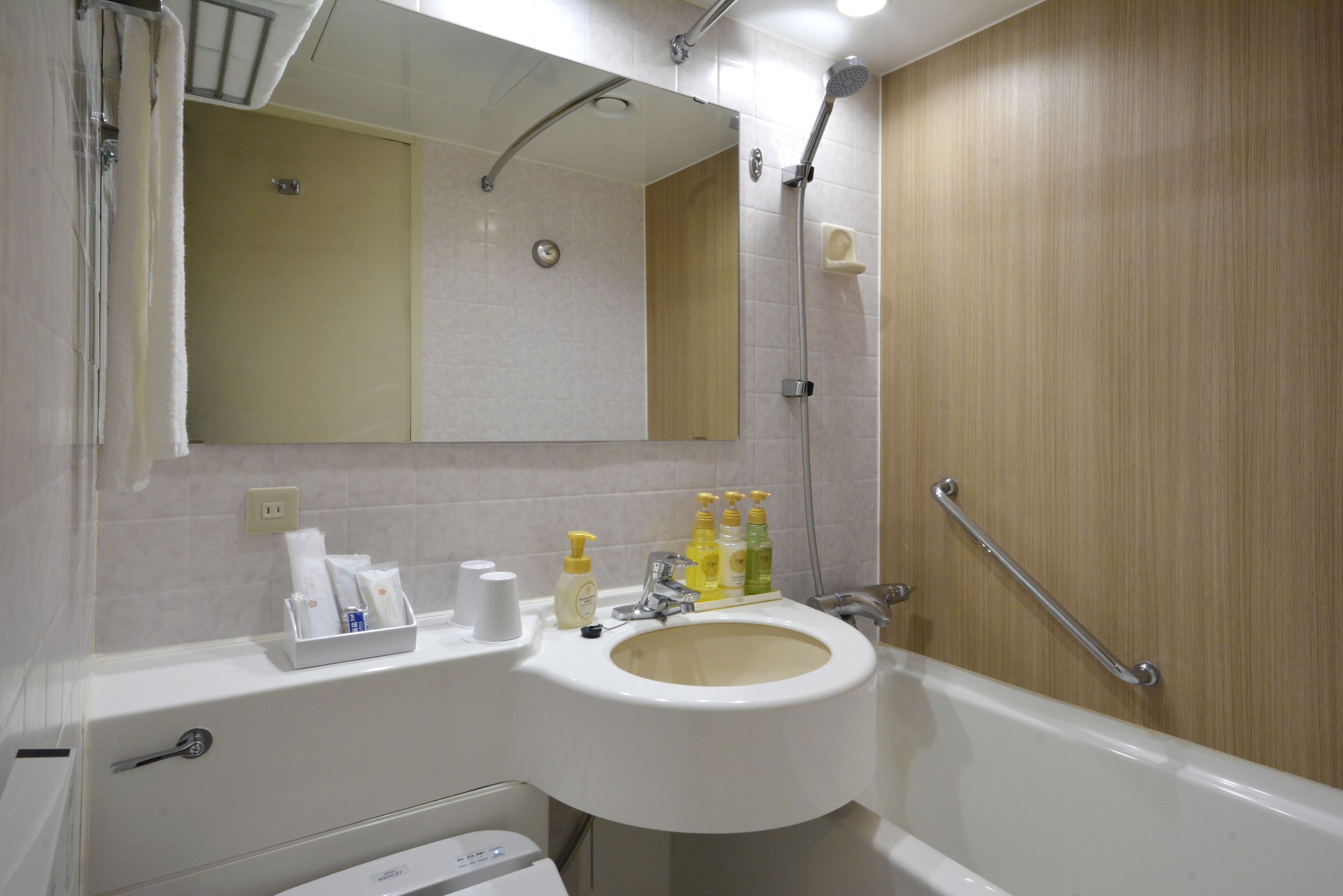 combined shower/bathtub, deep-soaking bathtub, eco-friendly toiletries