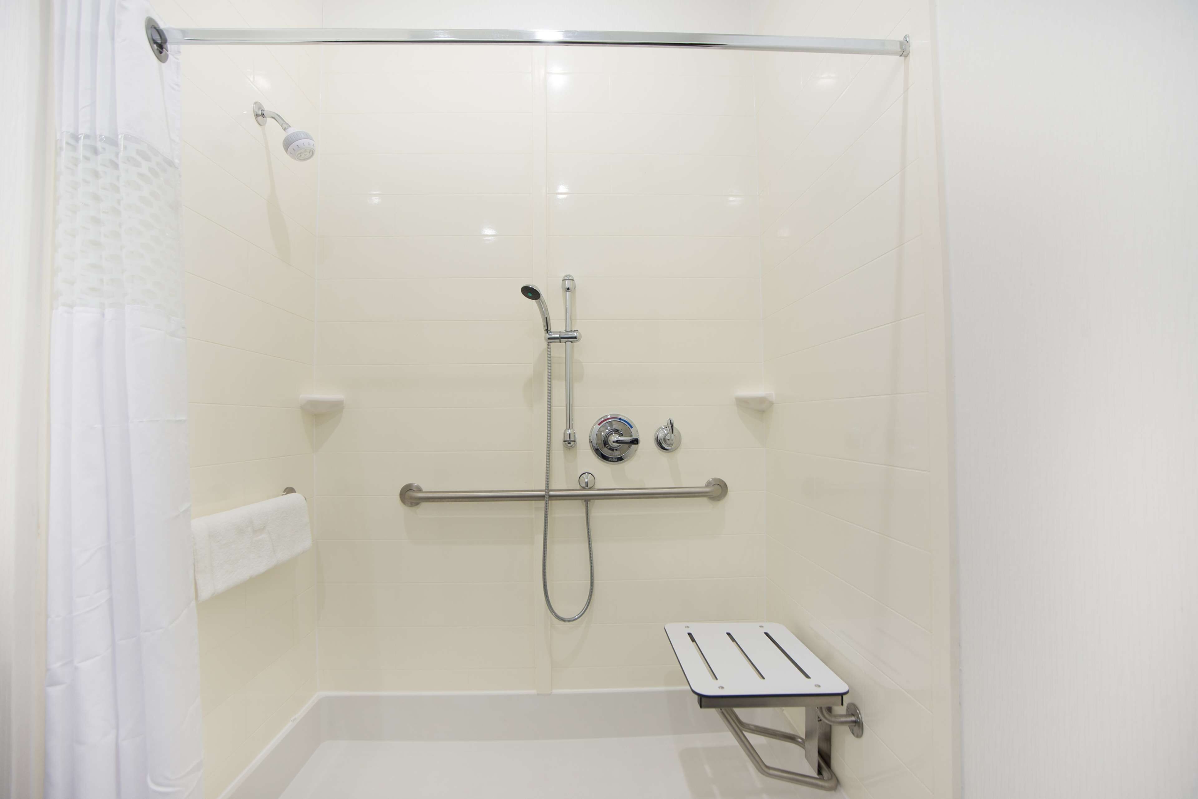 studio, 1 king bed, accessible, non smoking (roll in shower) | bathroom | shower, free toiletries, hair dryer, towels