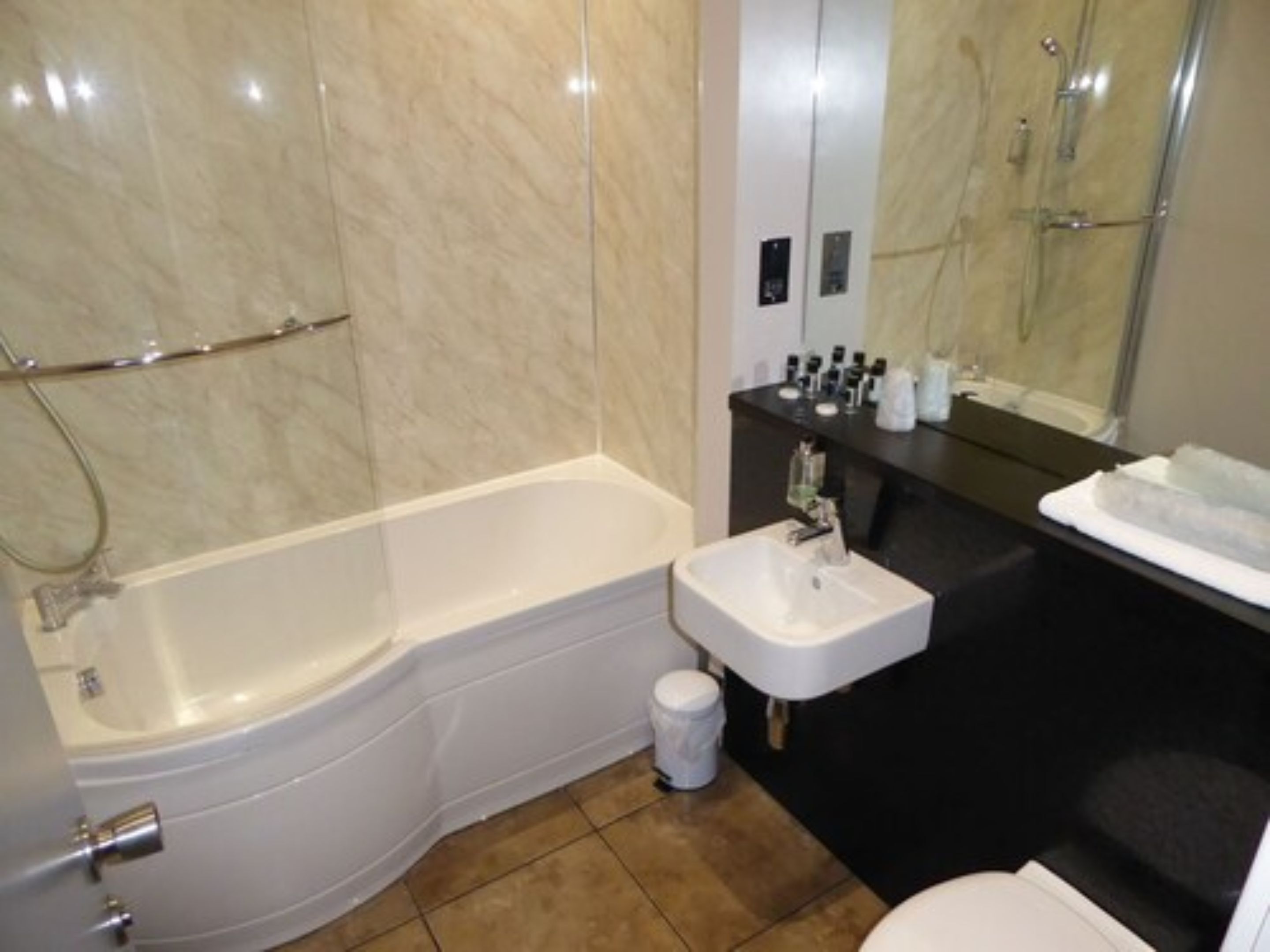 free toiletries, hair dryer, towels