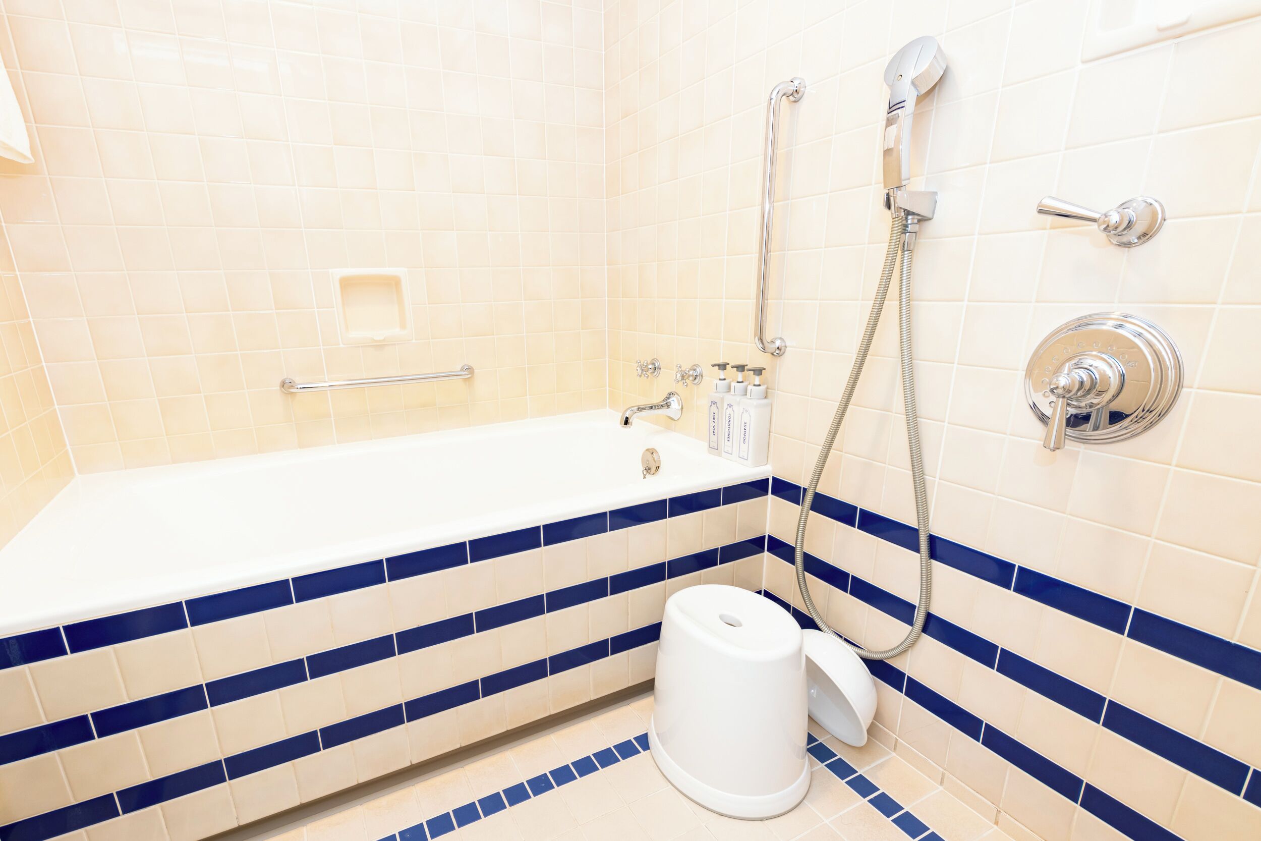 Un baño con bañera, ducha y retrete.