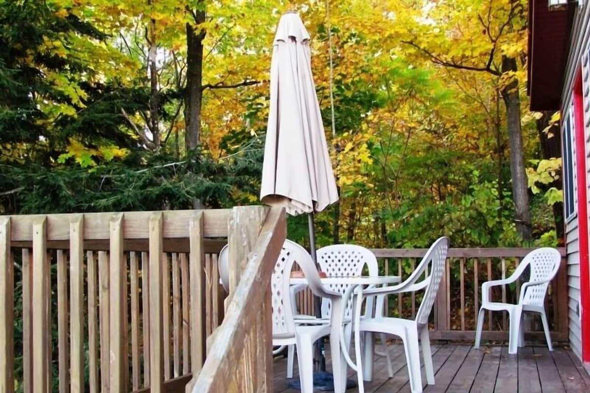 Comfort Cabin, Kitchen, Lake View (No Pets) | Terrace/patio