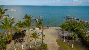 On the beach, sun-loungers, snorkelling, kayaking