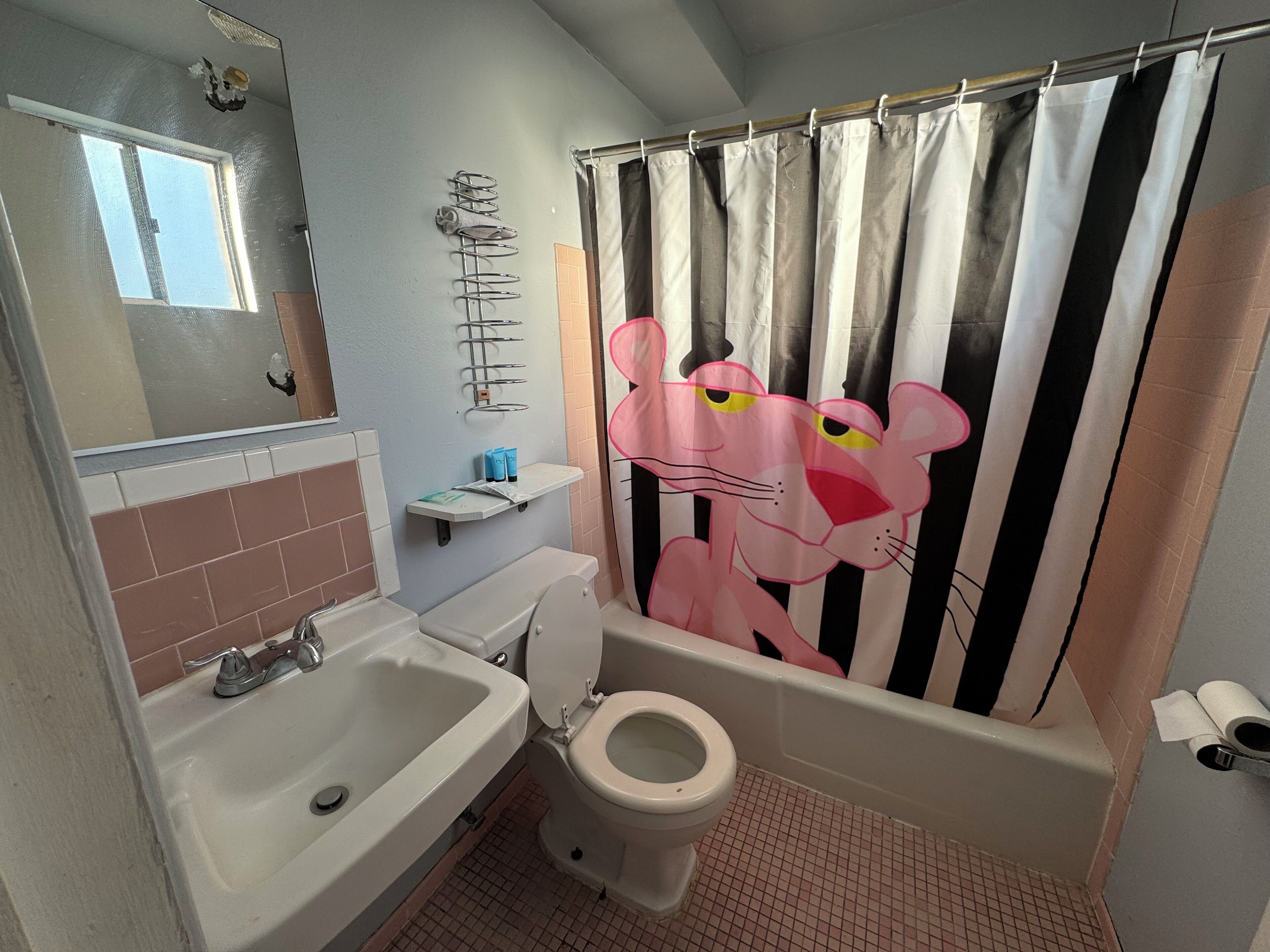 Shower, free toiletries, hair dryer, towels