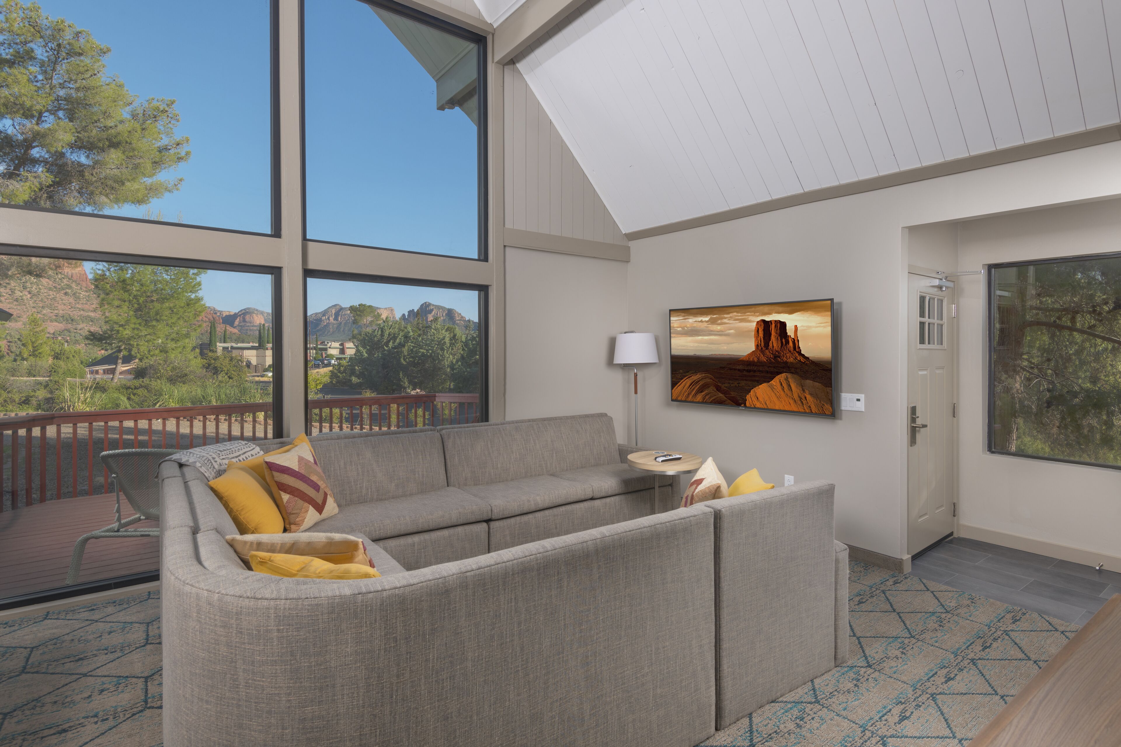 family chalet, kitchen, mountain view | living area