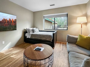 The Cottage | Premium bedding, down comforters, in-room safe, blackout drapes