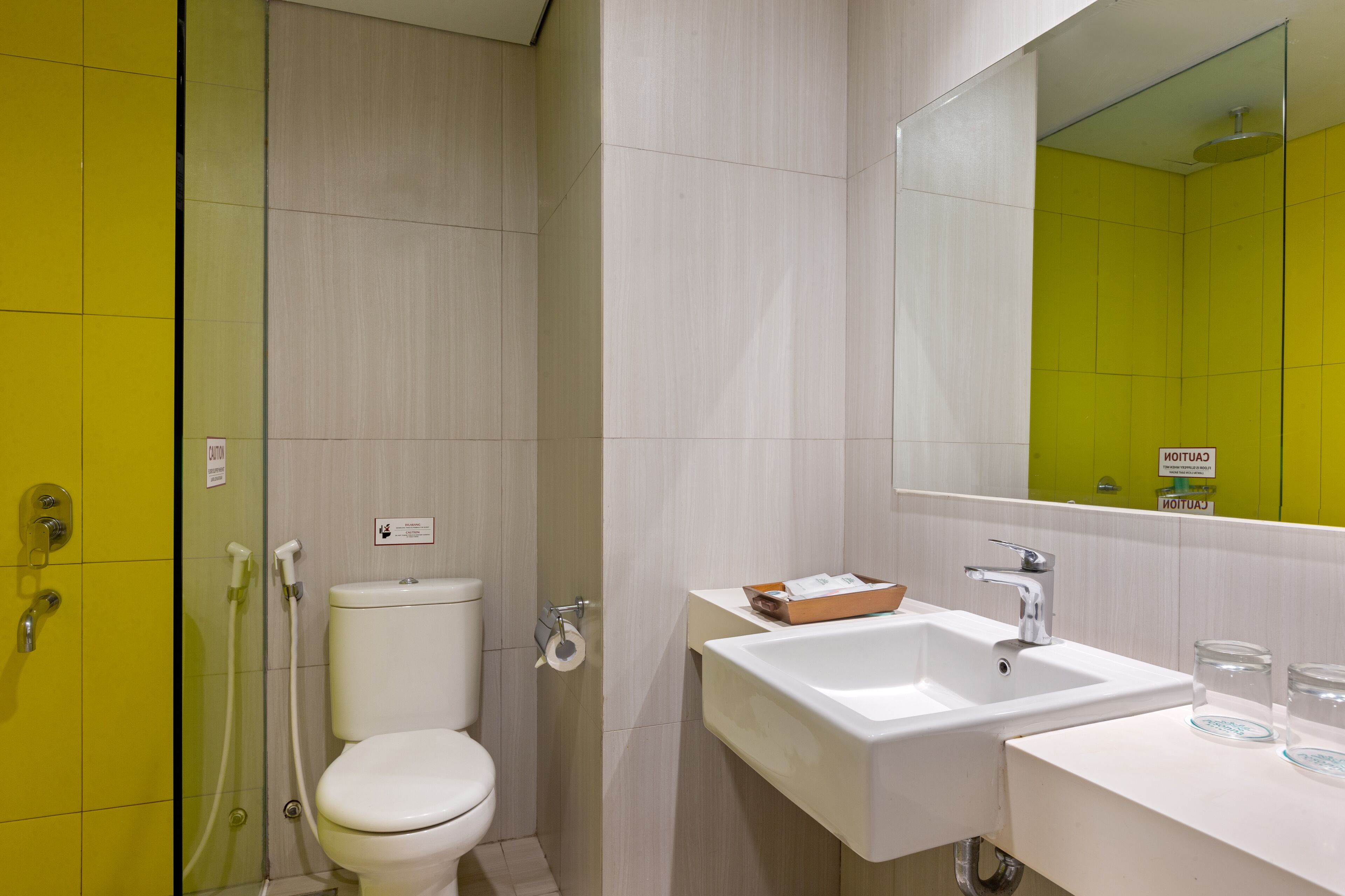 shower, free toiletries, slippers, bidet