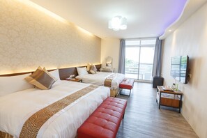 Quadruple Room, Sea View | Desk, laptop workspace, blackout curtains, free WiFi