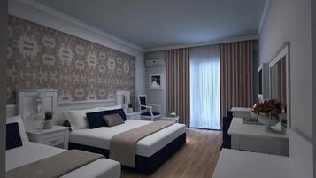 Minibaari (osa tuotteista ilmaisia), työpöytä, ilmaiset vauvansängyt