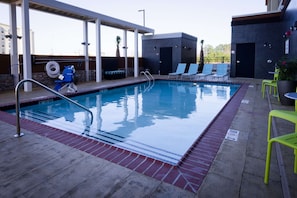 Outdoor pool, pool umbrellas, pool loungers