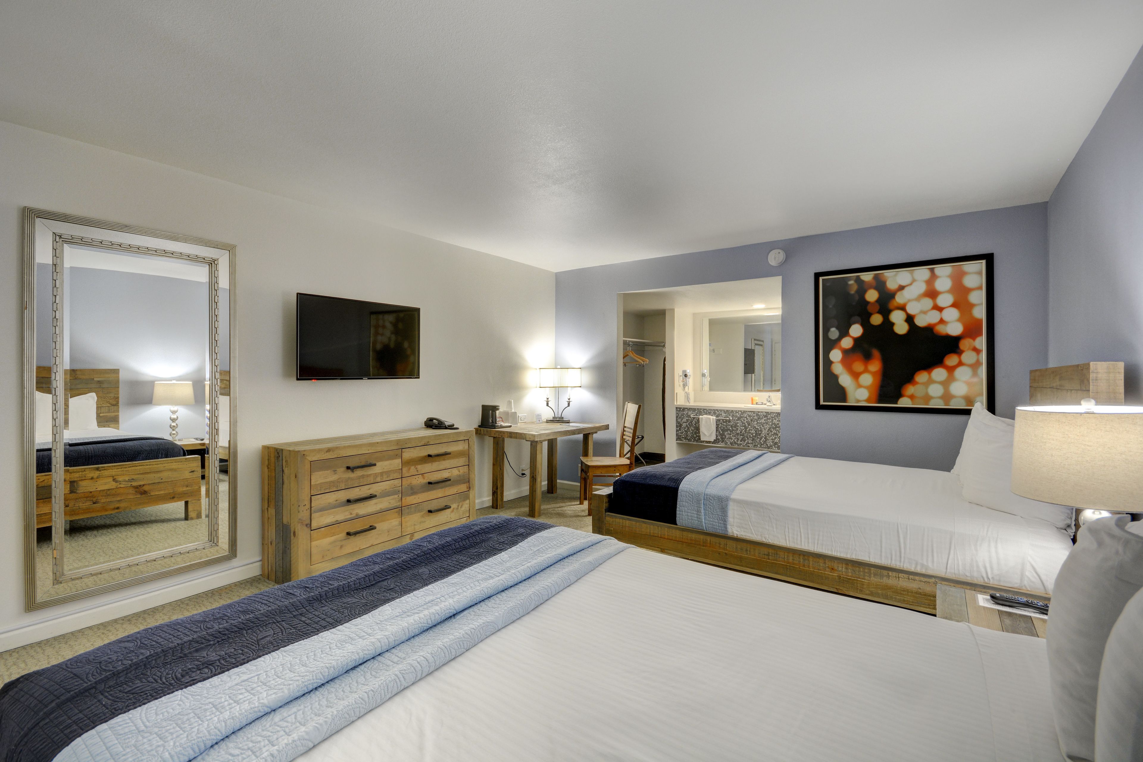 Premium bedding, desk, blackout curtains, iron/ironing board