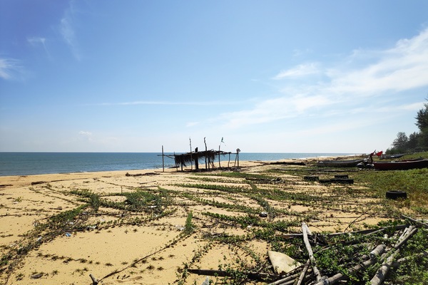 On the beach, white sand