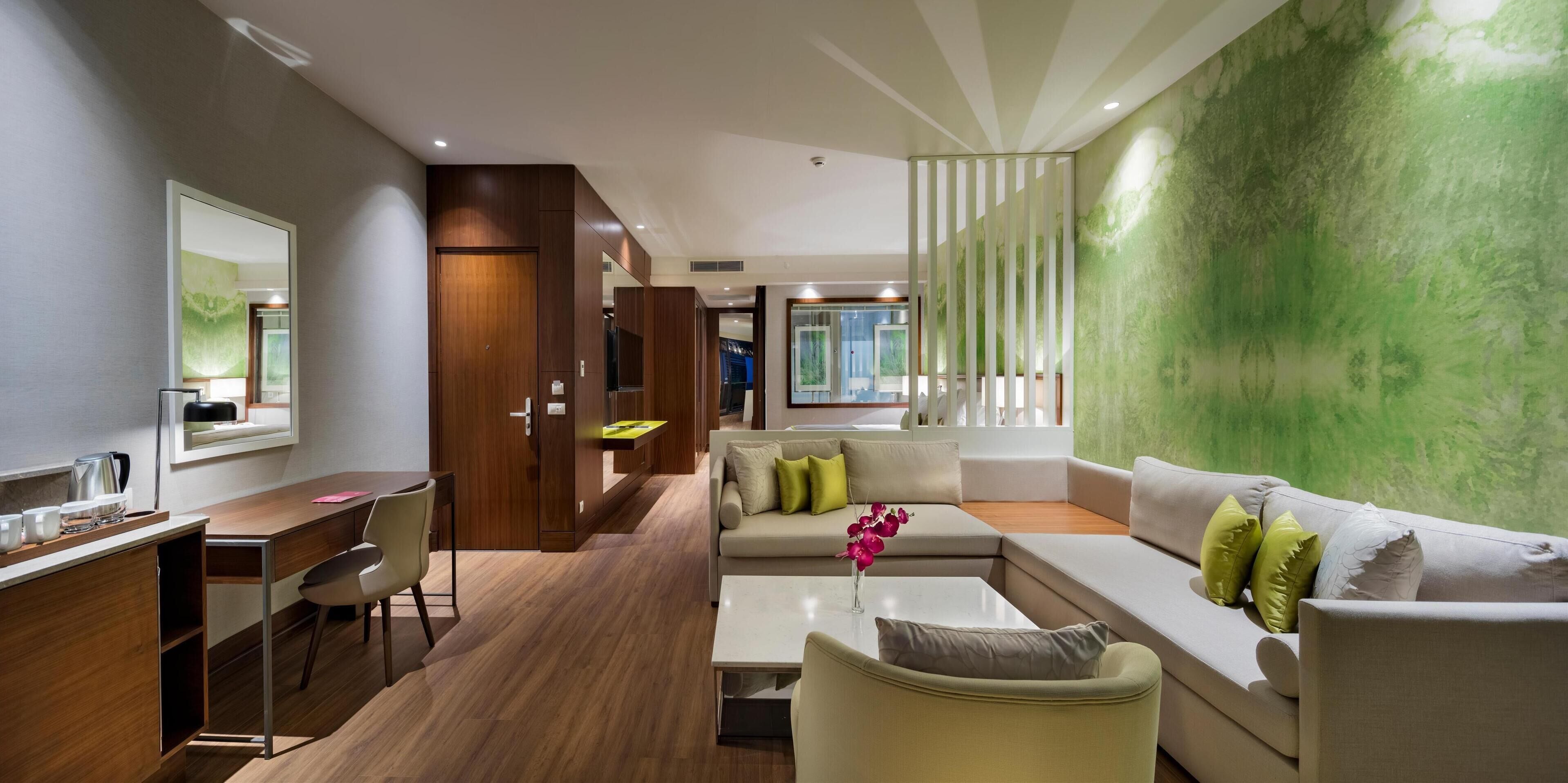 garden family suite pool view | bathroom | shower, free toiletries, hair dryer, bathrobes