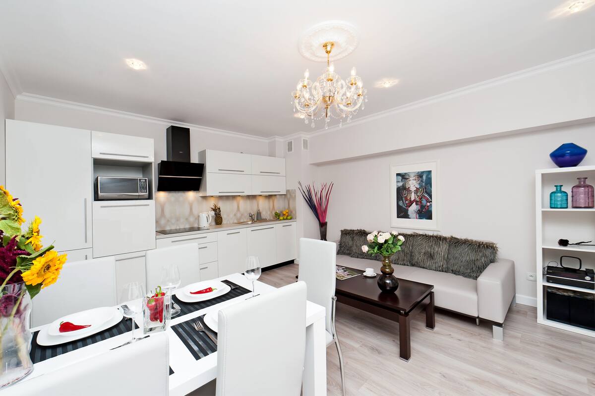 Apartment, 2 Bedrooms, Ground Floor (Street Pilsudskiego 11) | Private kitchen | Fridge, microwave, stovetop, dishwasher