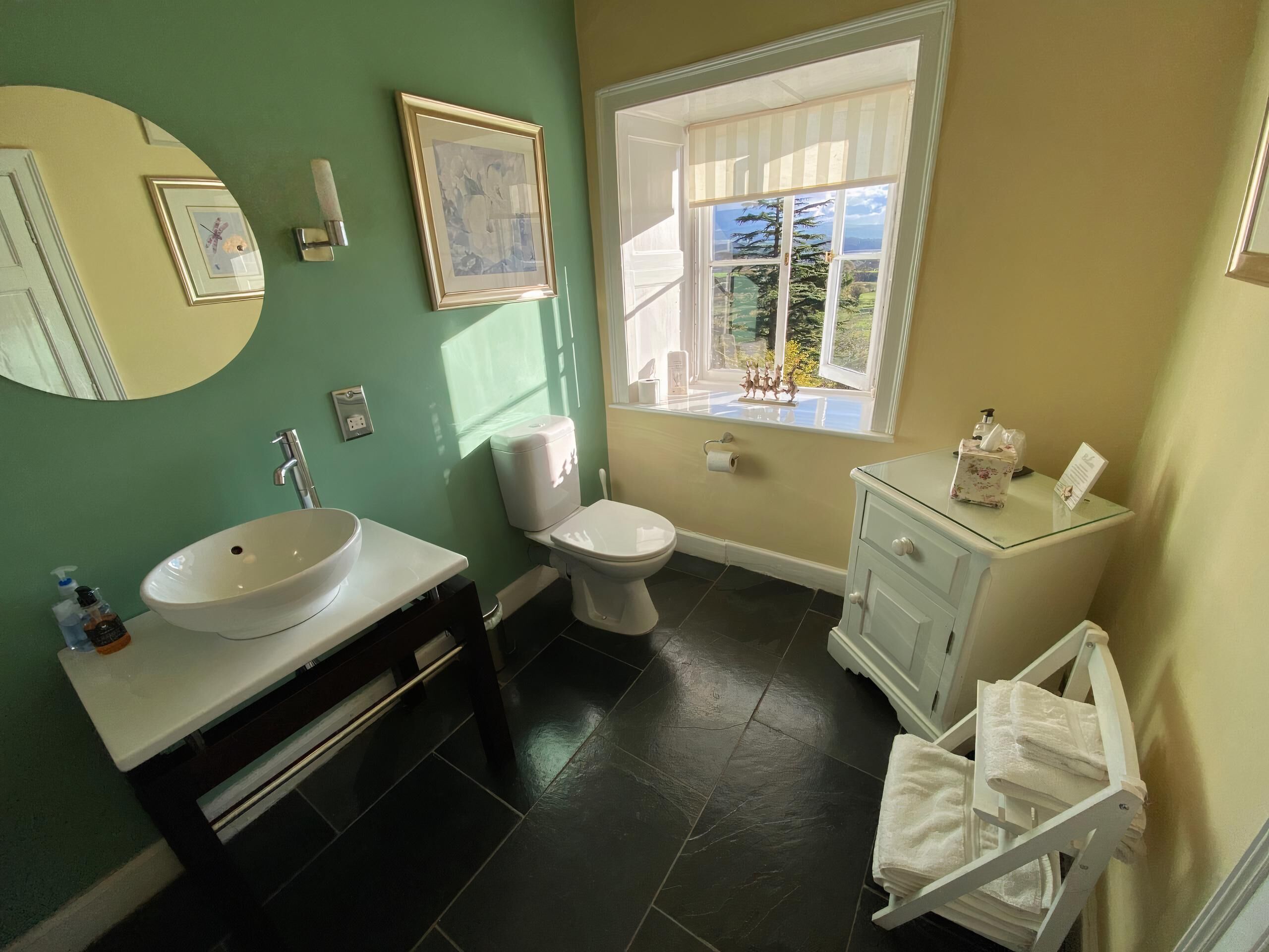 A bathroom with a sink, toilet, and vanity.