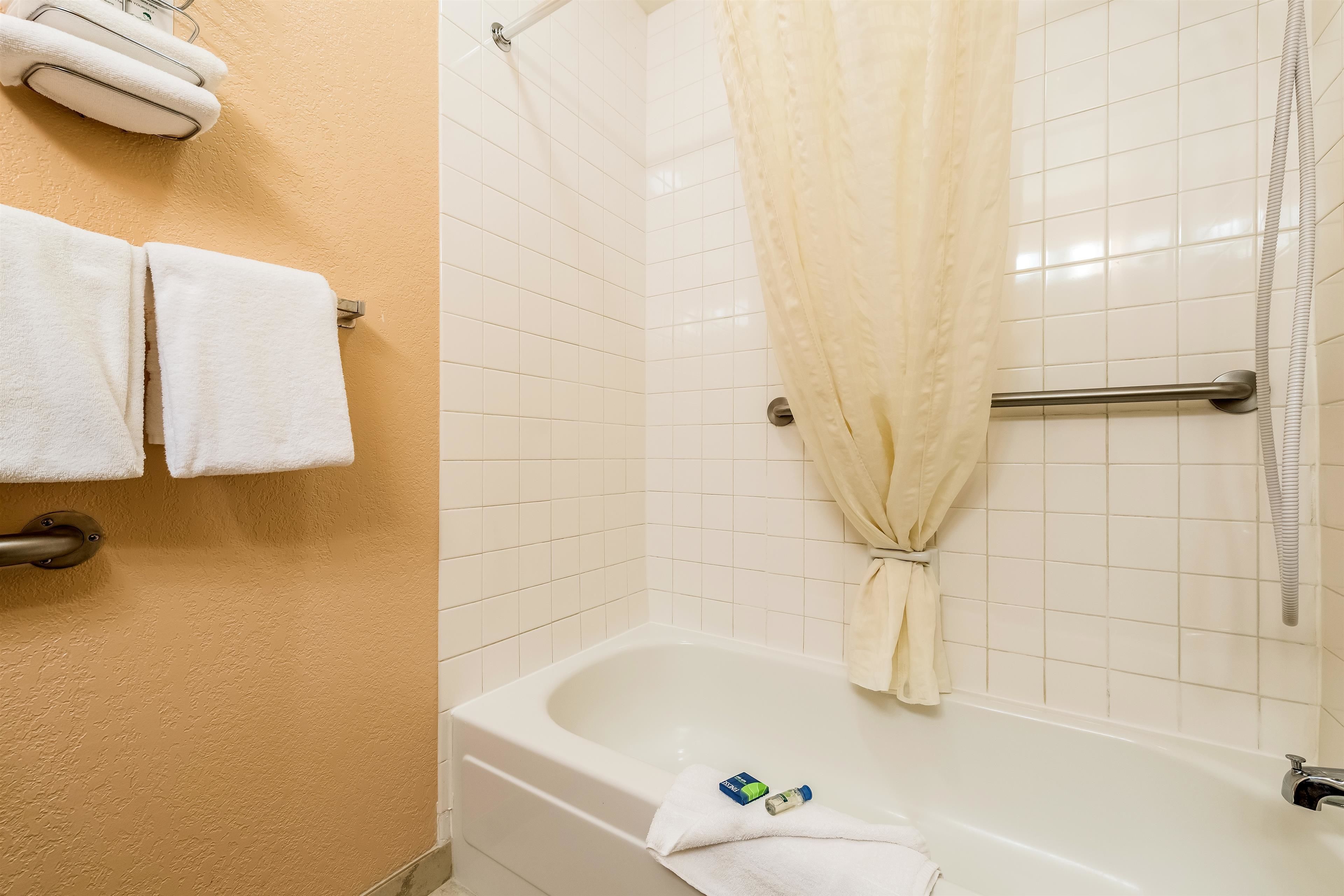 standard room, 2 queen beds, accessible, non smoking | bathroom | combined shower/bathtub, free toiletries, hair dryer, towels