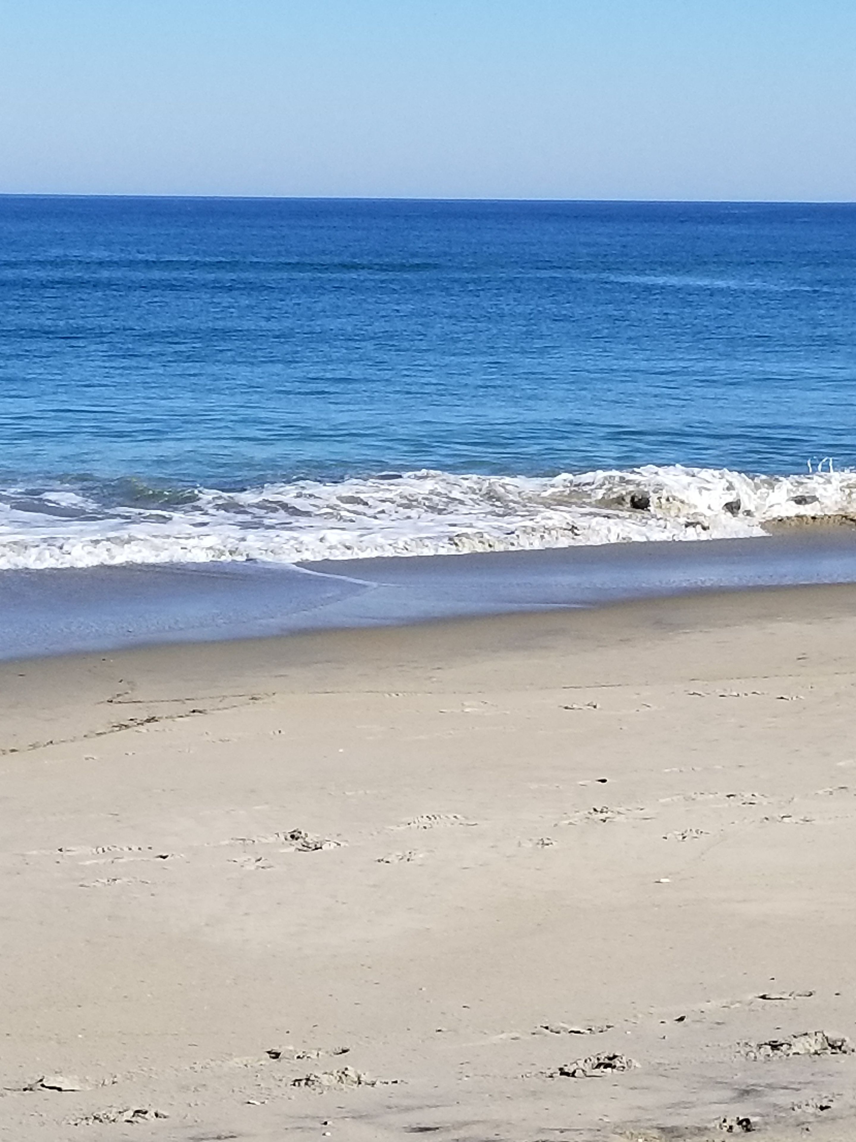 Una platja amb vista clara a l'oceà i a la riba sorrenca.