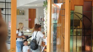 A hotel entrance with a glass door, a reception desk, and a decorative plant. - Albergo Ester di Fossi Laura (Rimini)