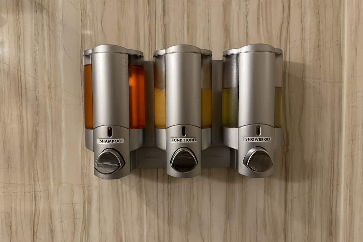 free toiletries, hair dryer, towels