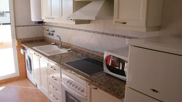 Full-sized fridge, microwave, oven, stovetop