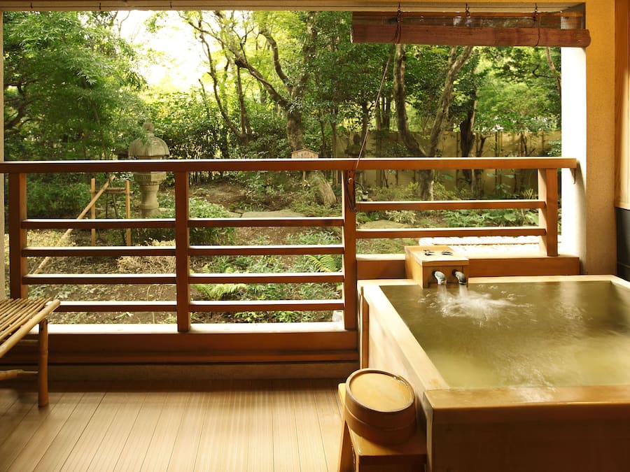 Suikanosho Japanese-Western Style Room with Open-Air Bath - Non-Smoking | Bathroom | Hair dryer, slippers, bidet, towels