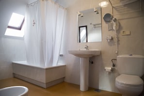 Combined shower/tub, hair dryer