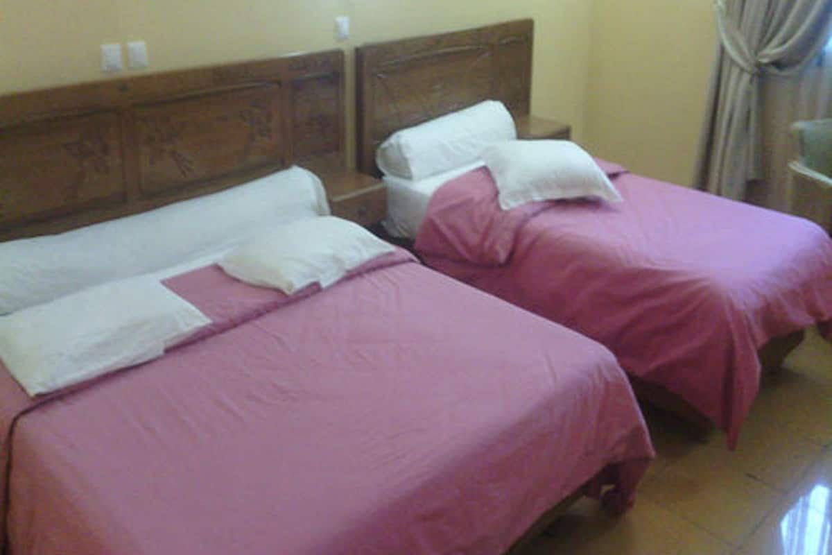 desk, blackout curtains, iron/ironing board