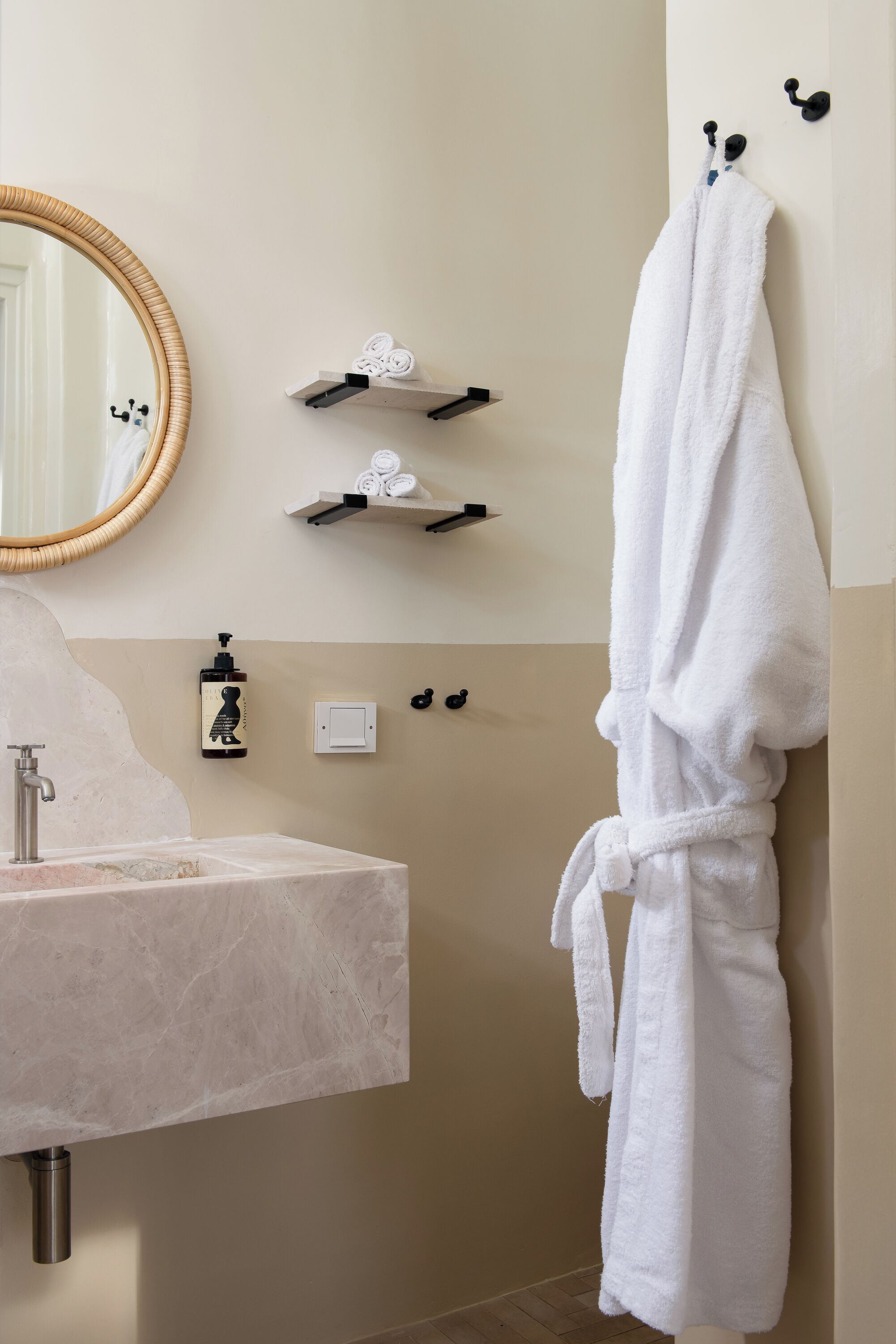 shower, designer toiletries, hair dryer, towels